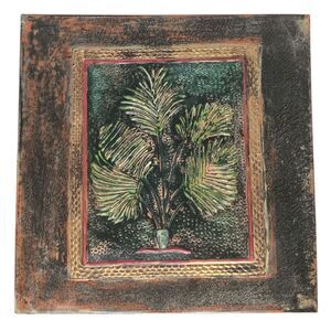 Vintage Palm Tree Handpainted Metal Art Panel Tropical Plant Painting 12" x 12"